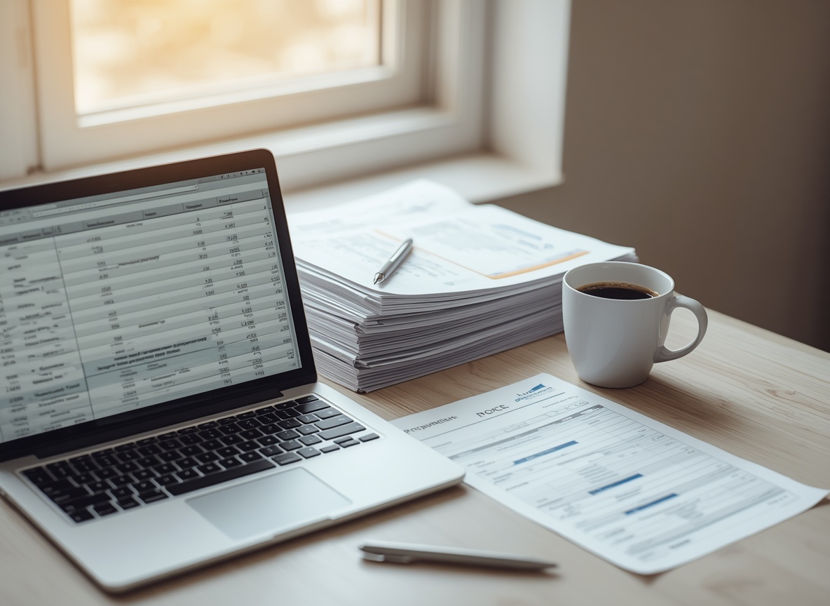 Procurement professional reviewing supplier evaluation documents at a desk