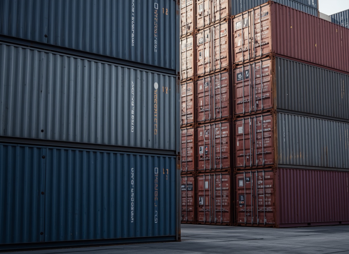 Stacked shipping containers at a commercial logistics yard under natural daylight